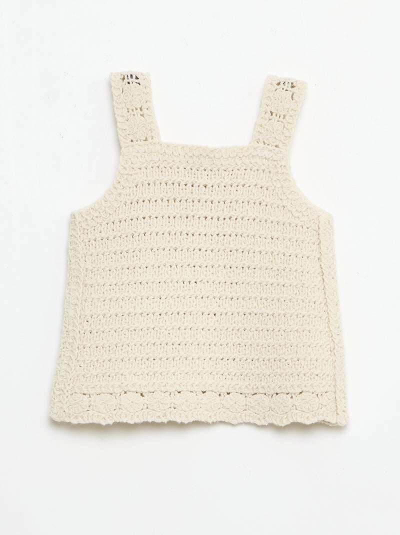 Pull sans manches en crochet avec détails 'fleurs' Beige - Kiabi