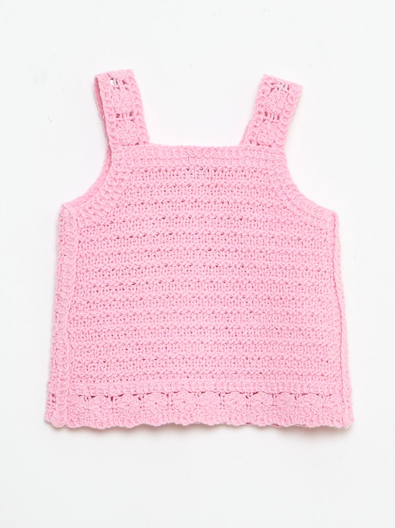 Pull sans manches en crochet avec détails 'fleurs' Rose - Kiabi