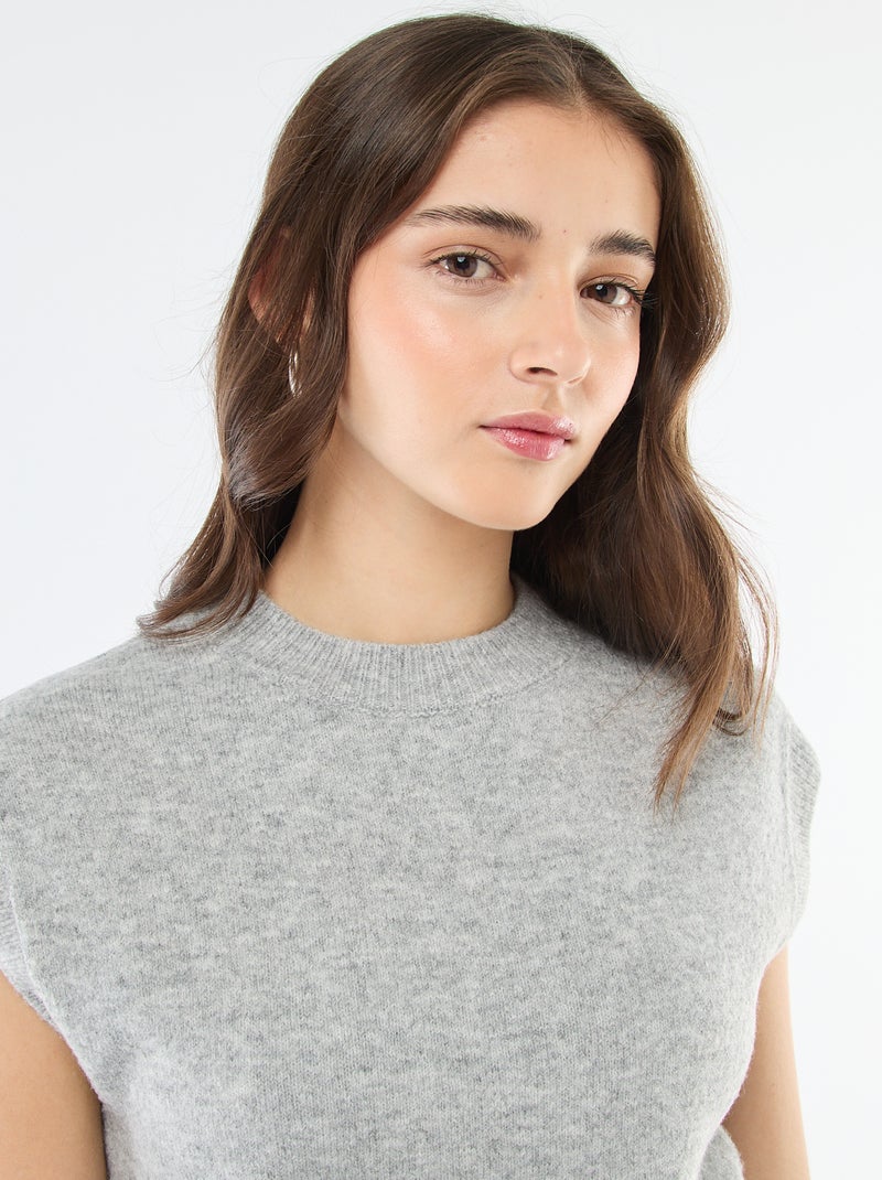 Pull sans manches en maille chaude Gris - Kiabi