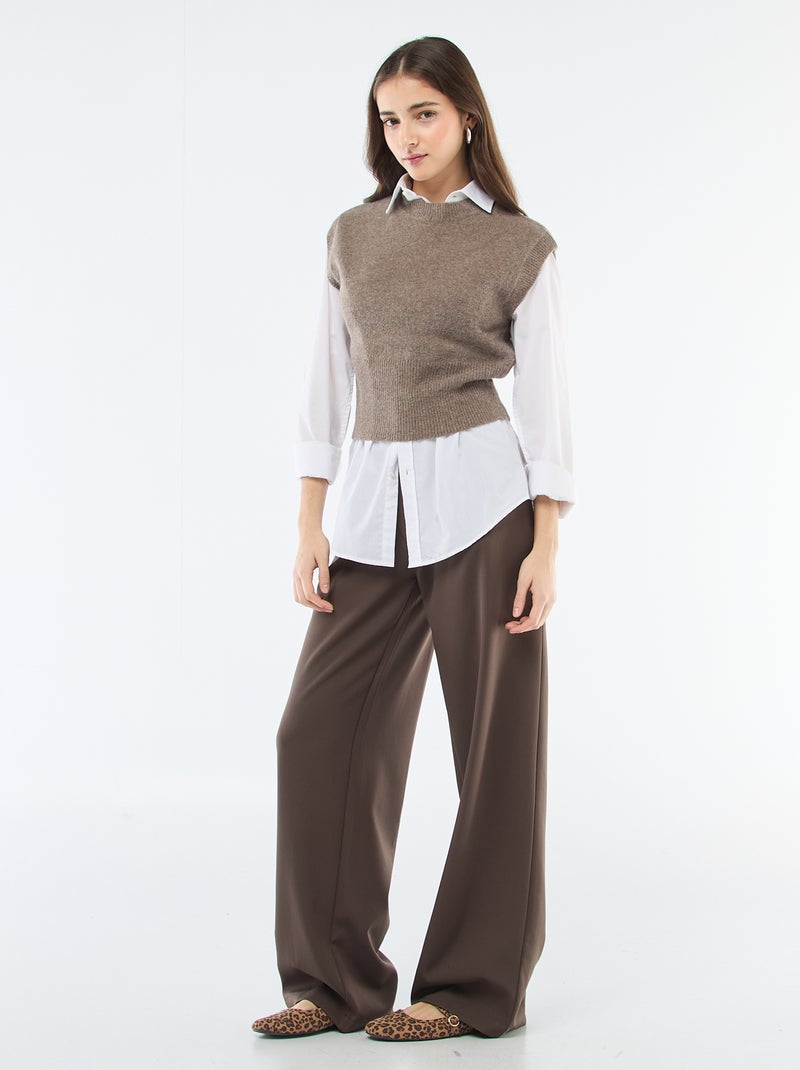 Pull sans manches en maille chaude Marron - Kiabi