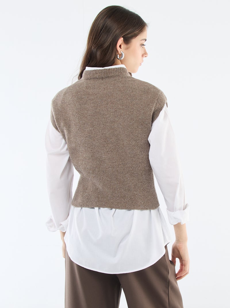 Pull sans manches en maille chaude Marron - Kiabi