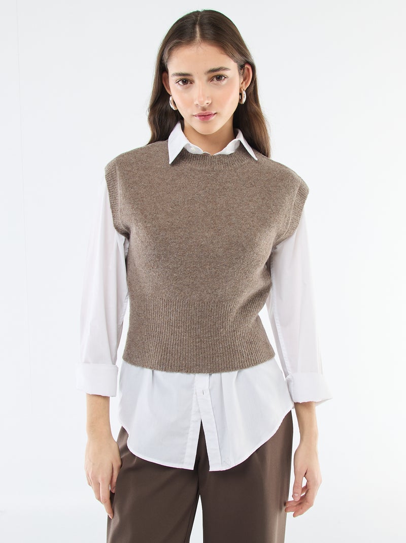 Pull sans manches en maille chaude Marron - Kiabi