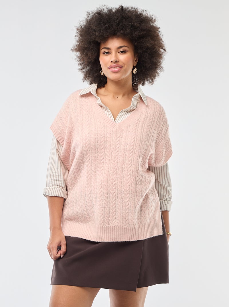 Pull sans manches en maille torsade grosse jauge Rose - Kiabi