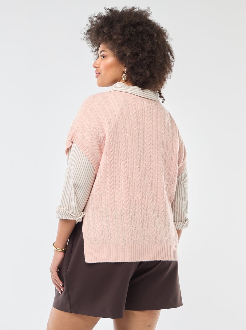 Pull sans manches en maille torsade grosse jauge Rose - Kiabi