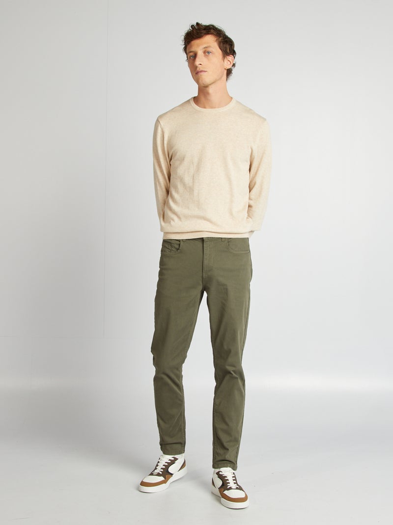 Pull uni à col rond Beige - Kiabi