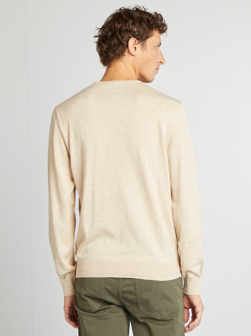 Pull uni à col rond Beige - Kiabi