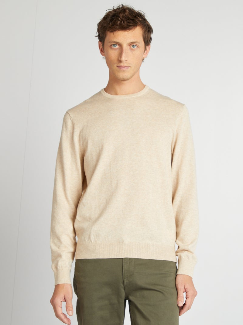 Pull uni à col rond Beige - Kiabi