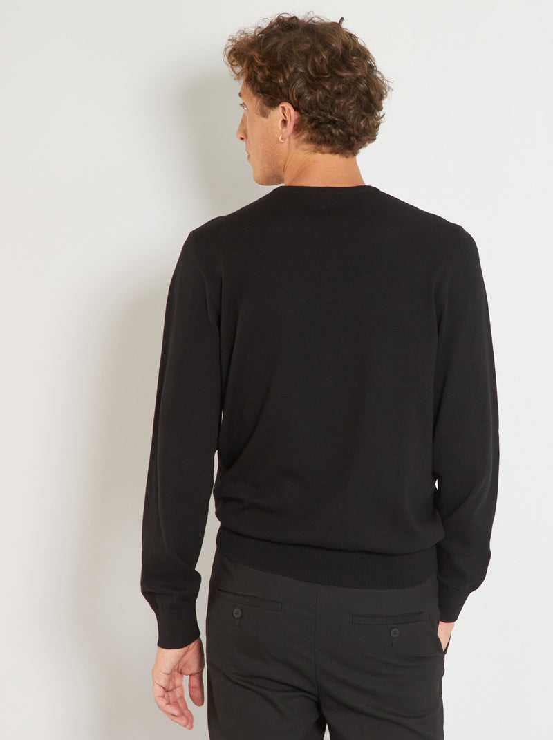 Pull uni à col rond Noir - Kiabi