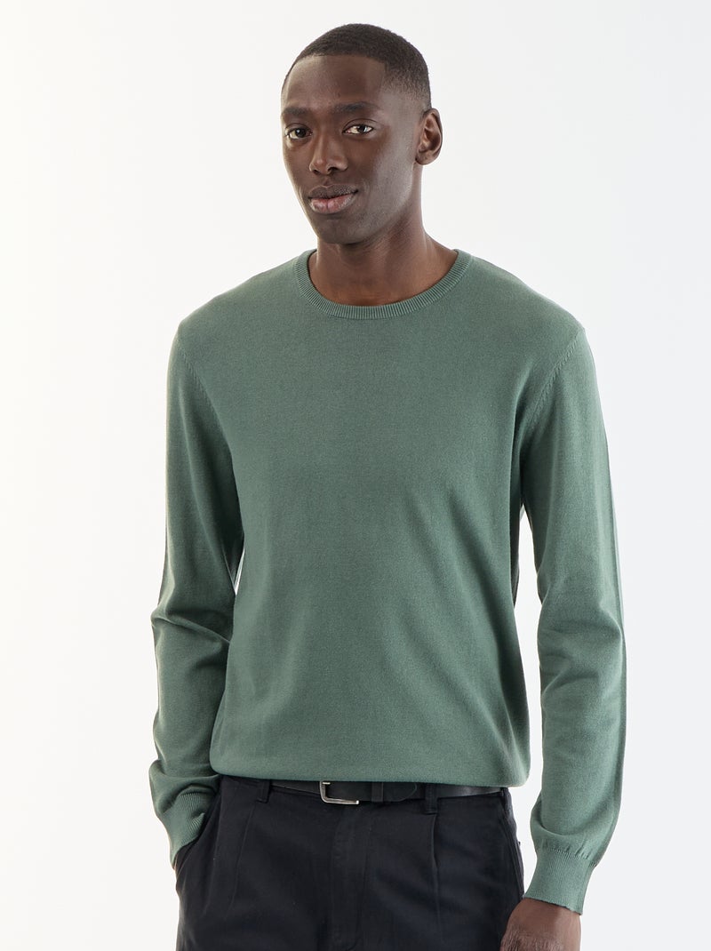Pull uni à col rond Vert - Kiabi