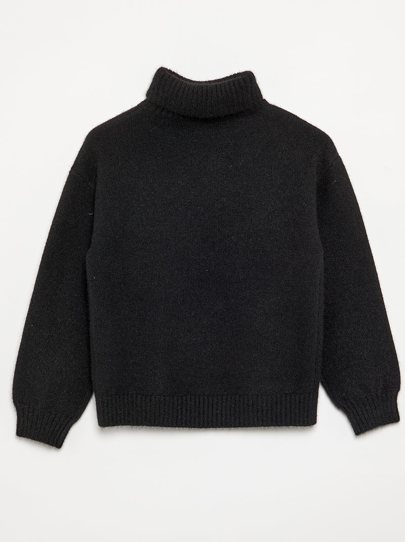 Pull uni à col roulé Noir - Kiabi