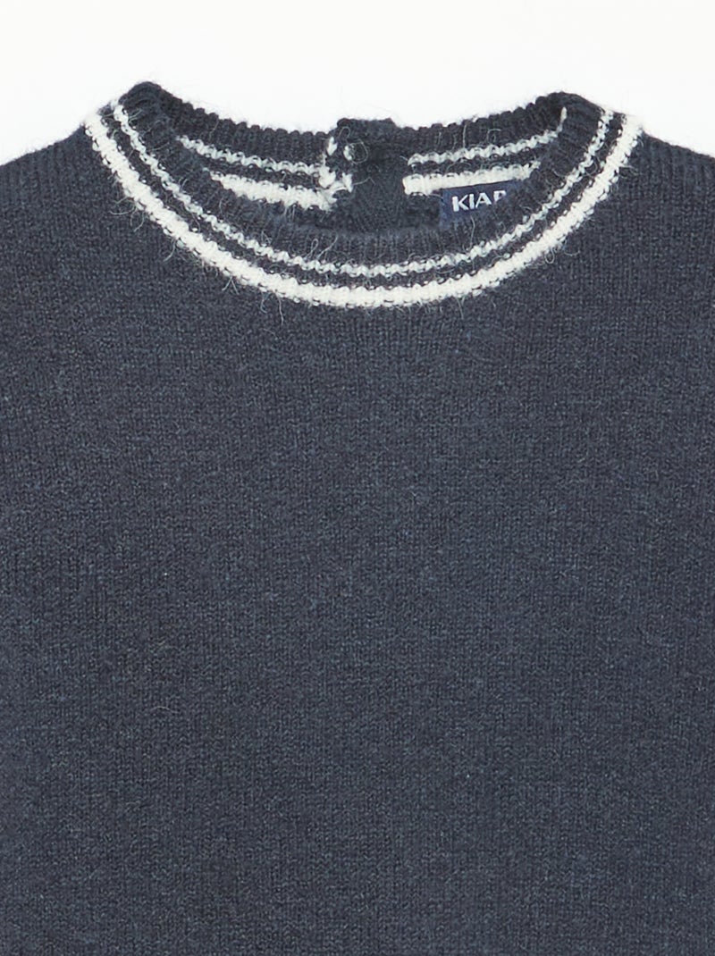 Pull uni avec bords contrastés Bleu - Kiabi