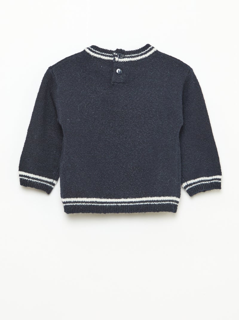 Pull uni avec bords contrastés Bleu - Kiabi