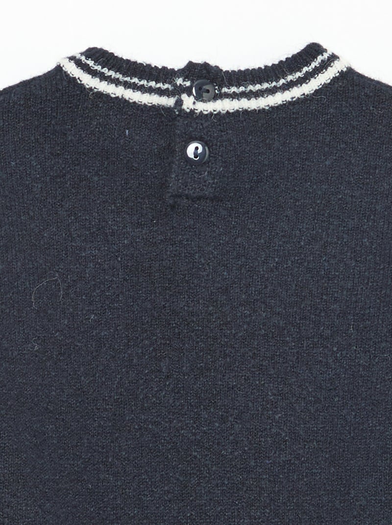 Pull uni avec bords contrastés Bleu - Kiabi