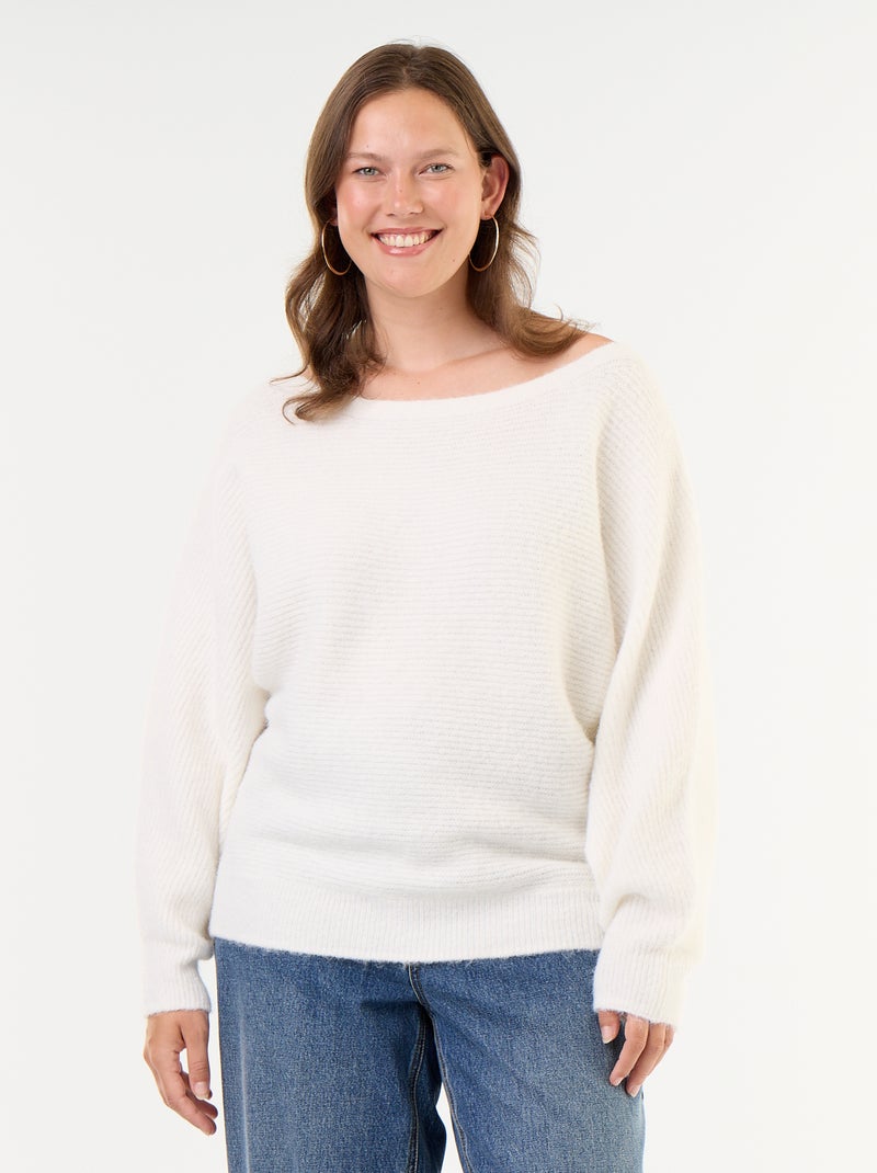 Pull uni avec col bateau et emmanchures basses Blanc - Kiabi