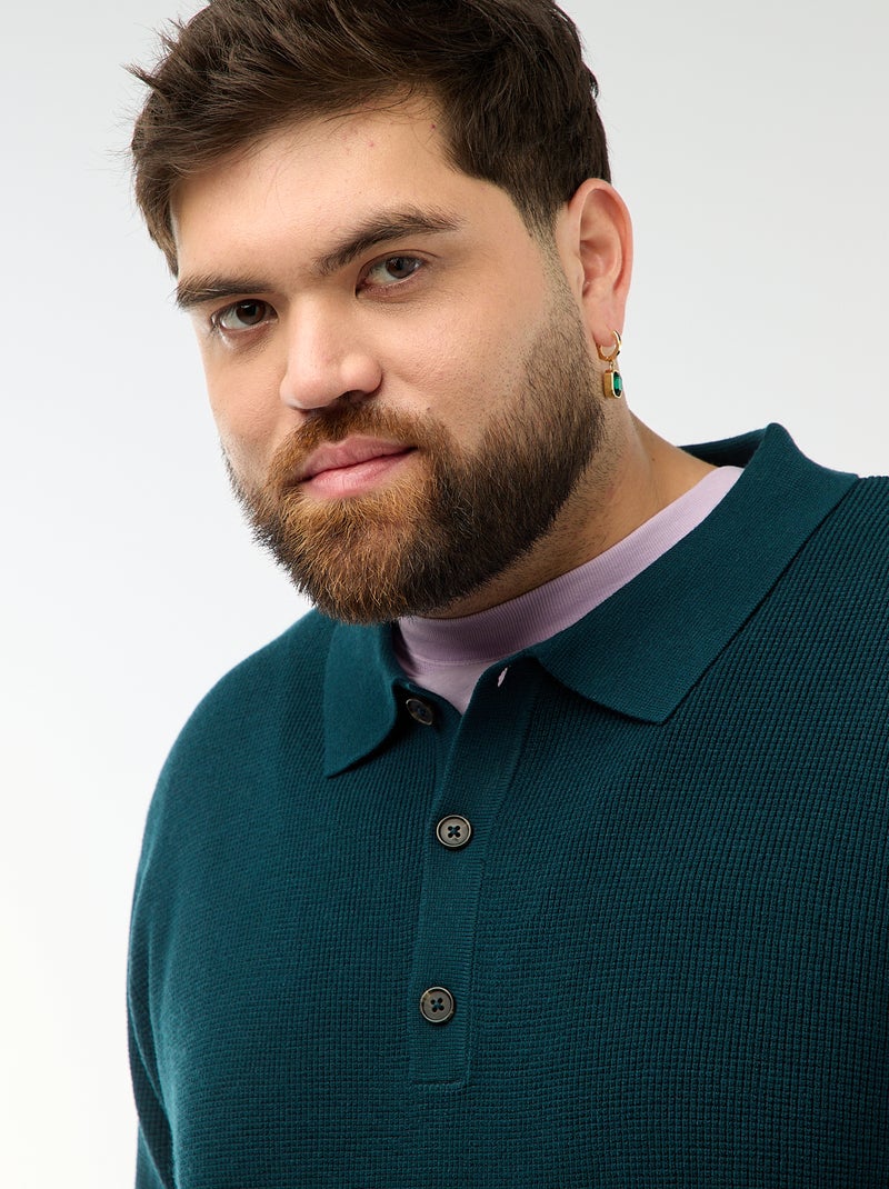 Pull uni col polo boutonné Bleu - Kiabi