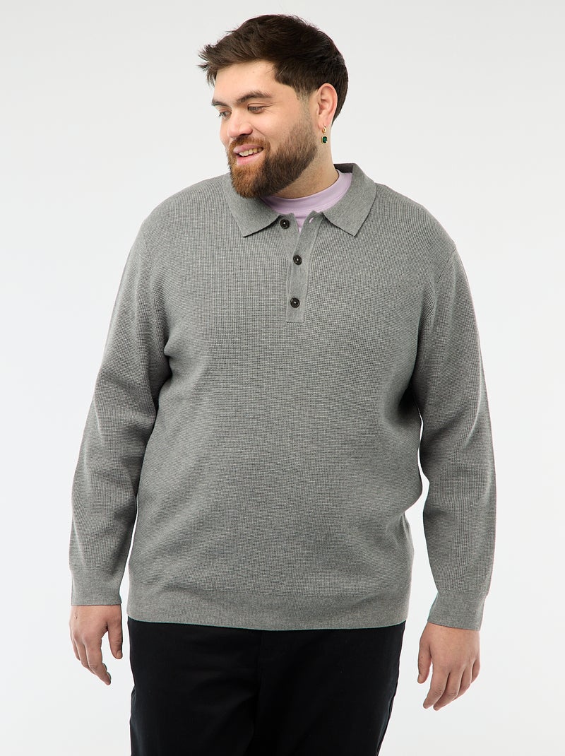 Pull uni col polo boutonné Gris - Kiabi