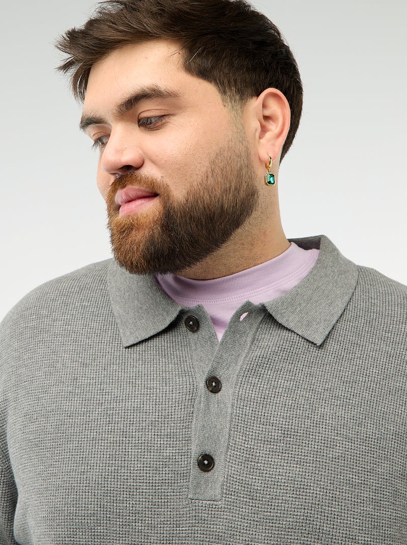 Pull uni col polo boutonné Gris - Kiabi