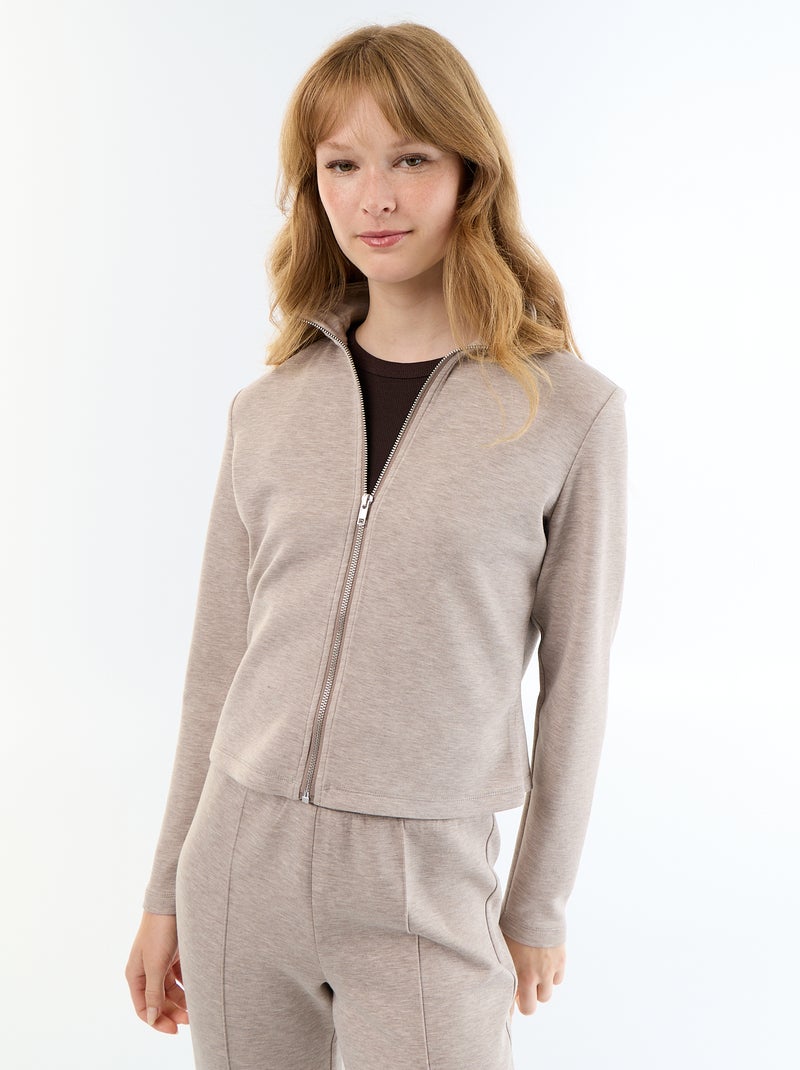 Pull zippé col montant Beige - Kiabi