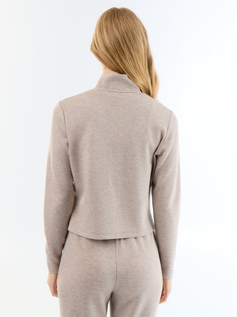Pull zippé col montant Beige - Kiabi