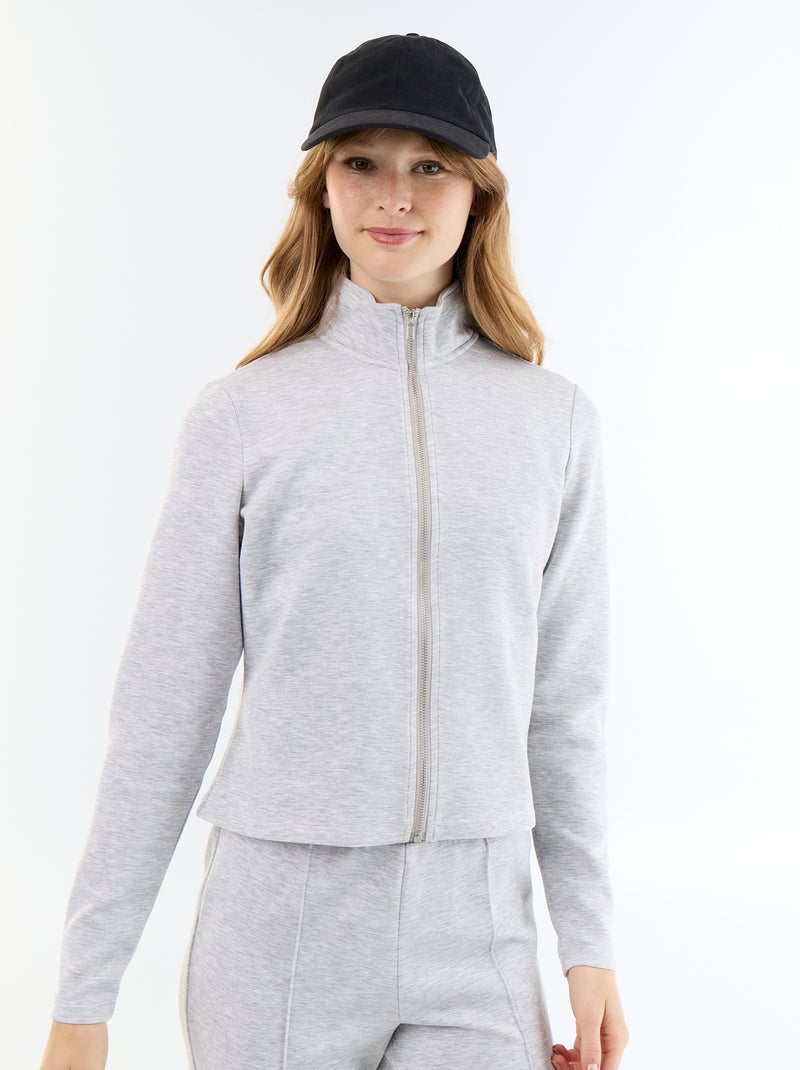 Pull zippé col montant Gris - Kiabi