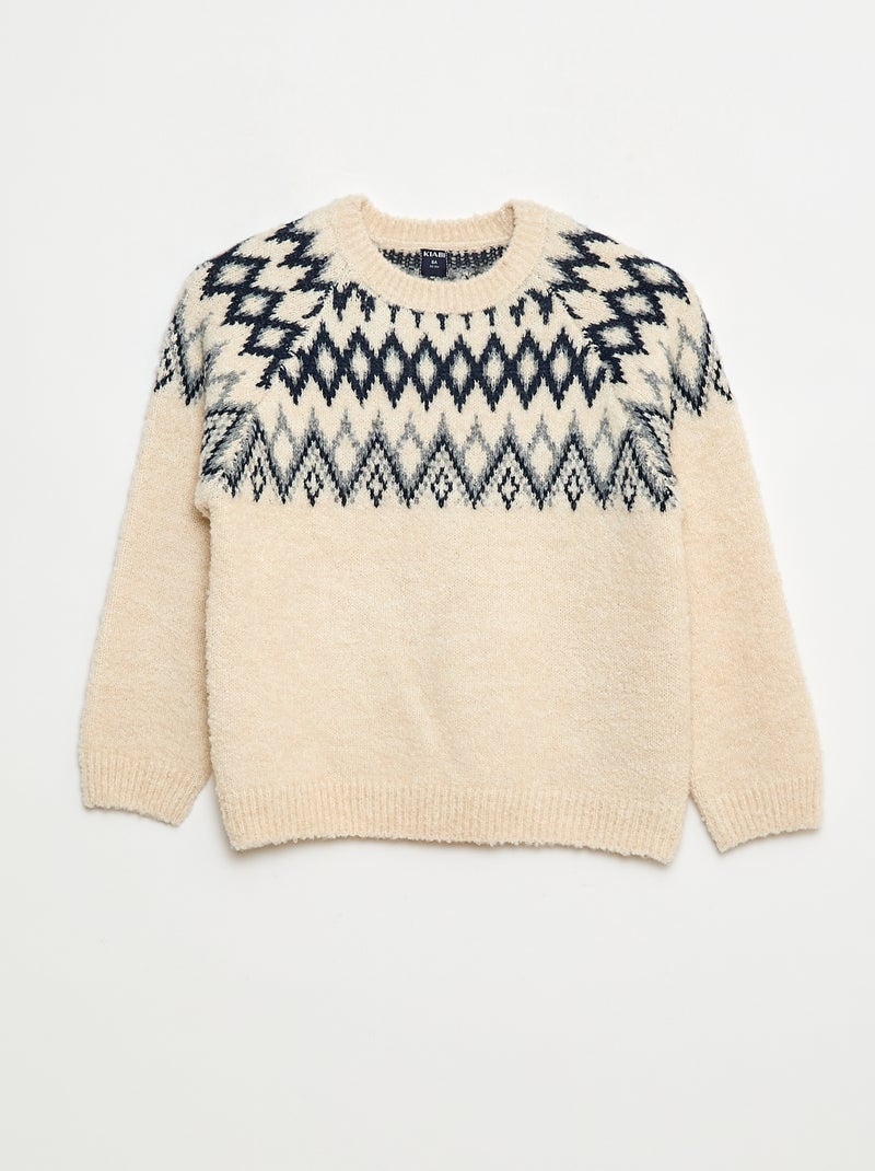 Pulljacquard col rond uni Gris - Kiabi