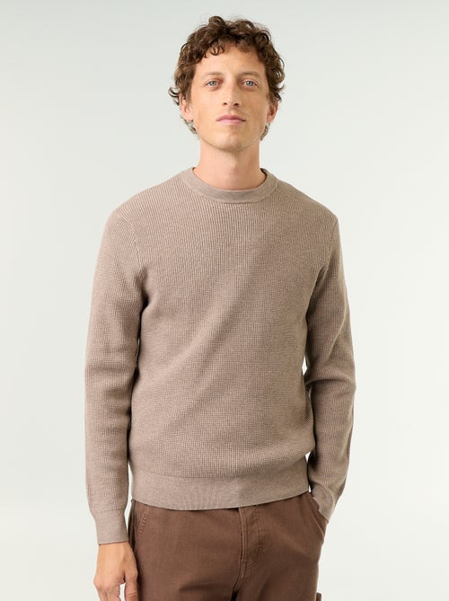 Pullover aus Waffelstrick mit Rundhalsausschnitt - Kiabi