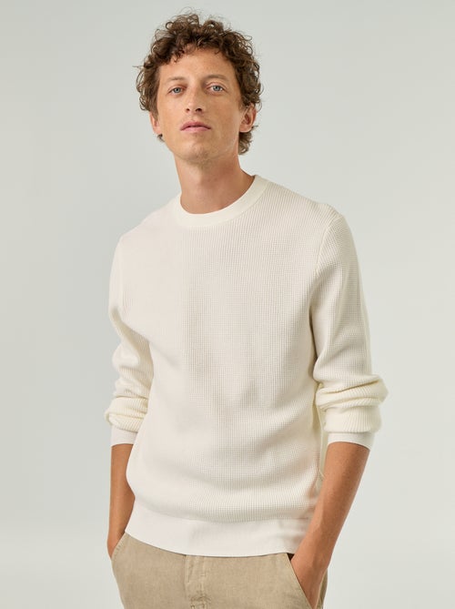 Pullover aus Waffelstrick mit Rundhalsausschnitt - Kiabi