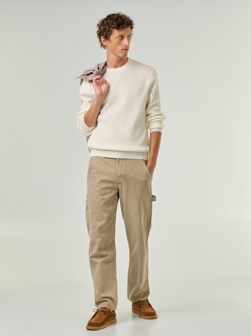 Pullover aus Waffelstrick mit Rundhalsausschnitt Blanc - Kiabi
