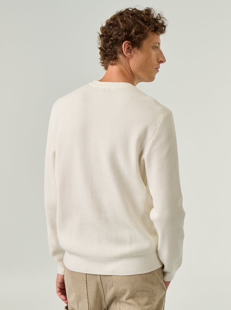 Pullover aus Waffelstrick mit Rundhalsausschnitt Blanc - Kiabi