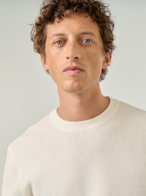Pullover aus Waffelstrick mit Rundhalsausschnitt - Kiabi