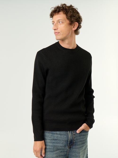 Pullover aus Waffelstrick mit Rundhalsausschnitt - Kiabi