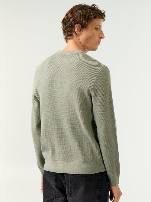 Pullover aus Waffelstrick mit Rundhalsausschnitt - Kiabi