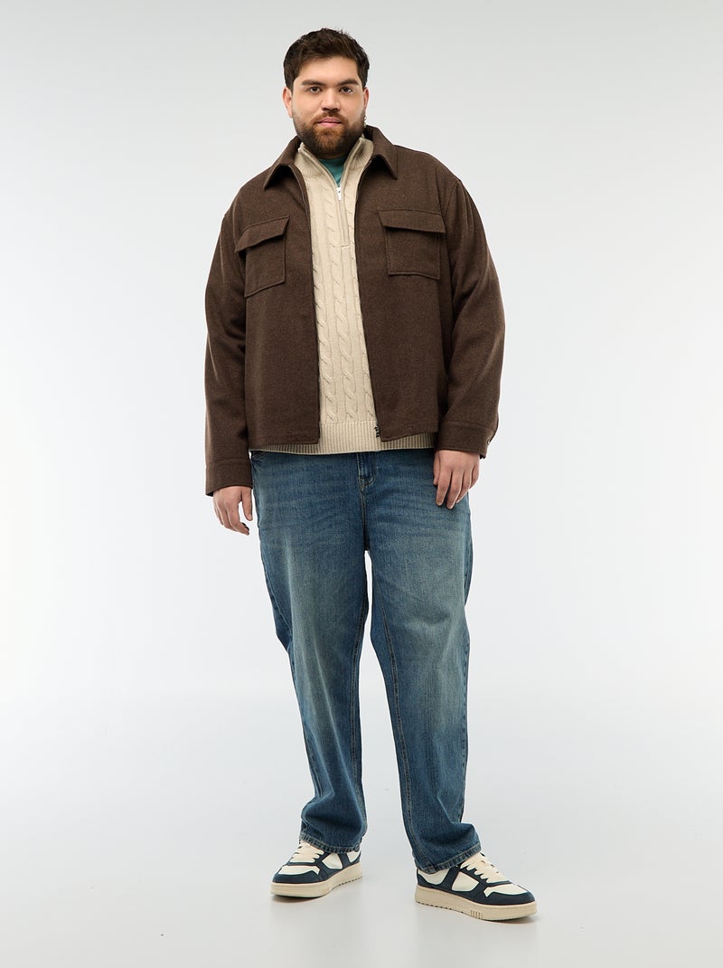 Pullover camionista con zip e trecce Beige - Kiabi