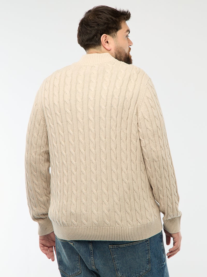 Pullover camionista con zip e trecce Beige - Kiabi
