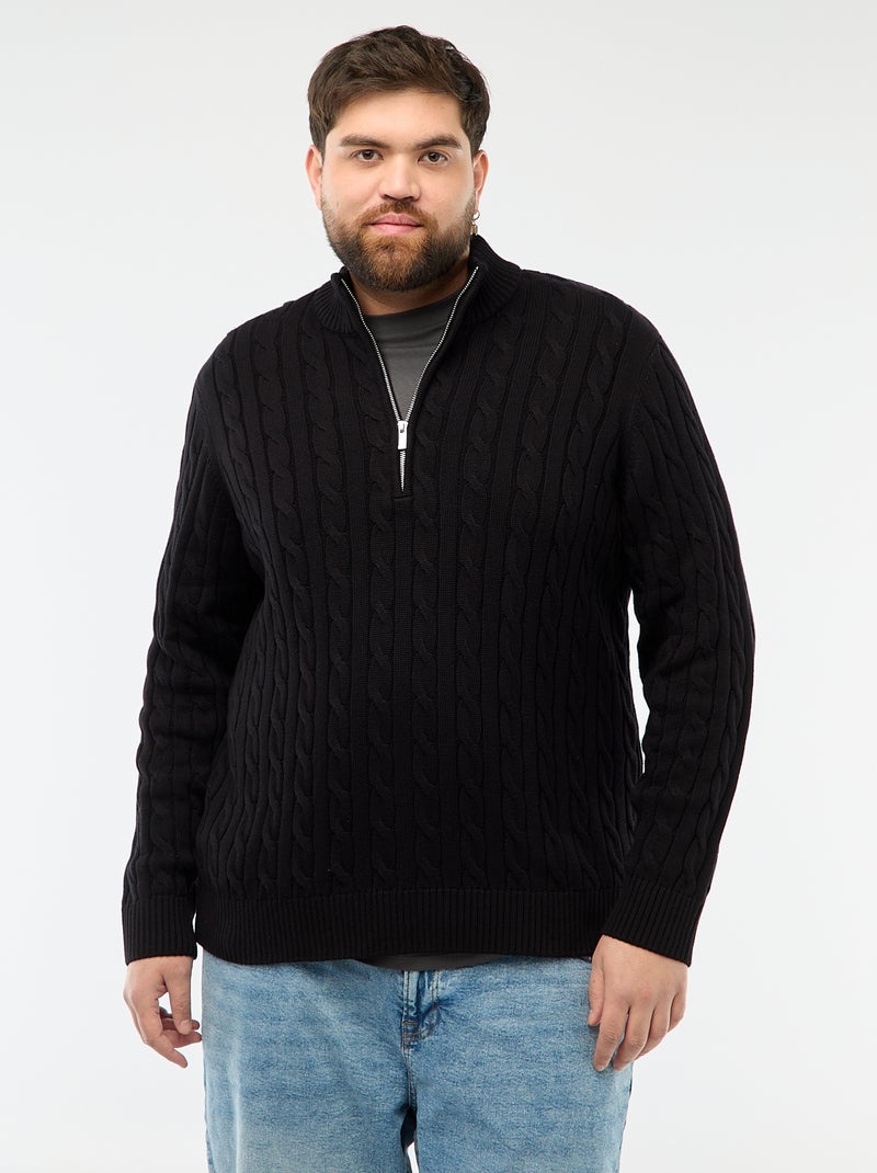 Pullover camionista con zip e trecce Nero - Kiabi
