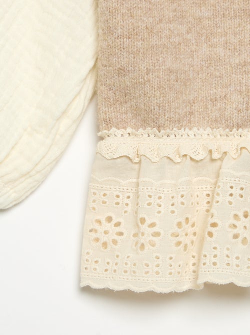 Pullover mit Ärmeln aus Baumwollvoile und besticktem Saum - Kiabi Pullover mit Ärmeln aus Baumwollvoile und besticktem Saum - Kiabi