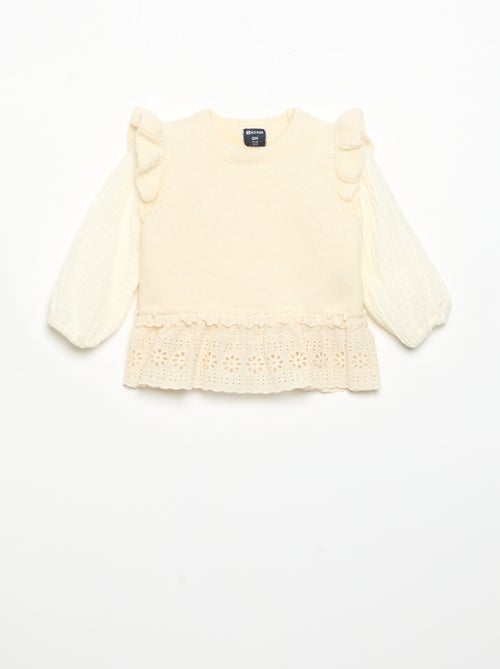 Pullover mit Ärmeln aus Baumwollvoile und besticktem Saum - Kiabi Pullover mit Ärmeln aus Baumwollvoile und besticktem Saum - Kiabi