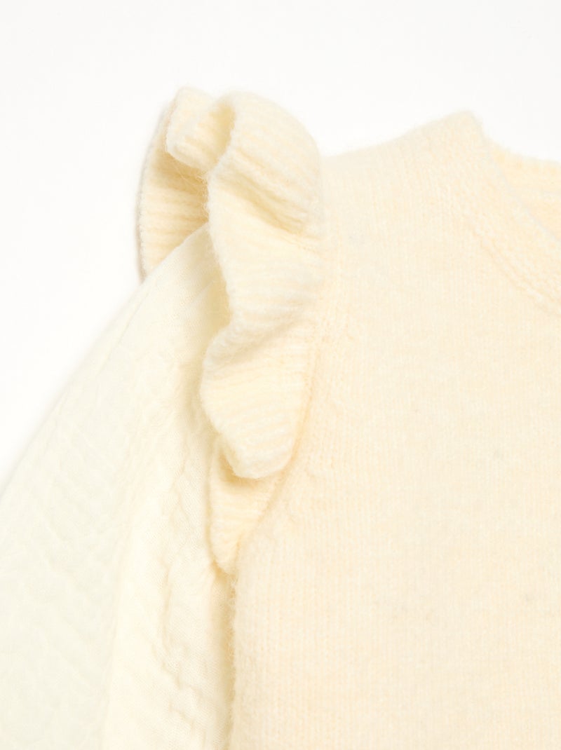 Pullover mit Ärmeln aus Baumwollvoile und besticktem Saum Blanc - Kiabi