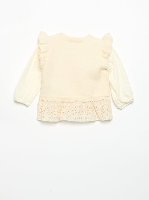 Pullover mit Ärmeln aus Baumwollvoile und besticktem Saum - Kiabi Pullover mit Ärmeln aus Baumwollvoile und besticktem Saum - Kiabi