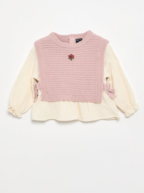 Pullover mit Ärmeln aus Baumwollvoile - Kiabi