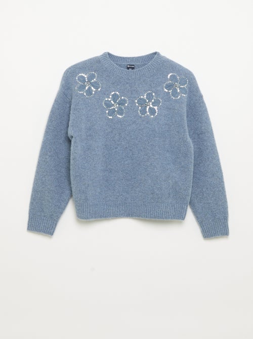 Pullover mit bestickten Blumen und Pailletten - Kiabi