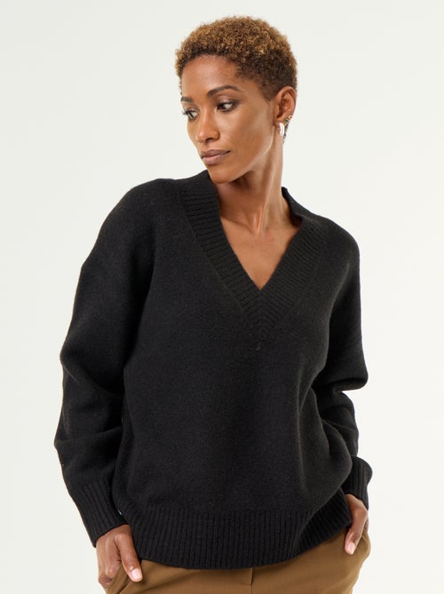 Pullover mit grossem V-Ausschnitt aus Rippstrick - Kiabi