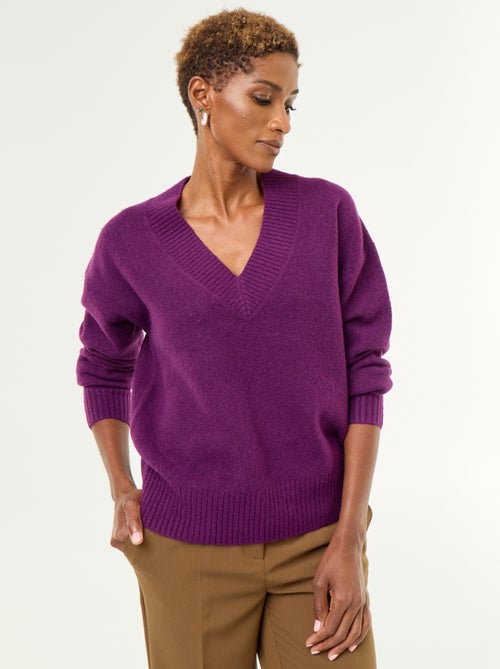 Pullover mit grossem V-Ausschnitt aus Rippstrick - Kiabi