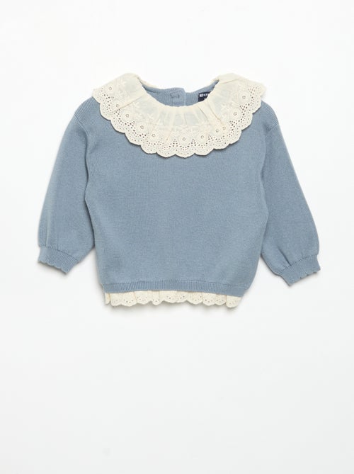 Pullover mit Lochstickerei-Zierkragen - Kiabi