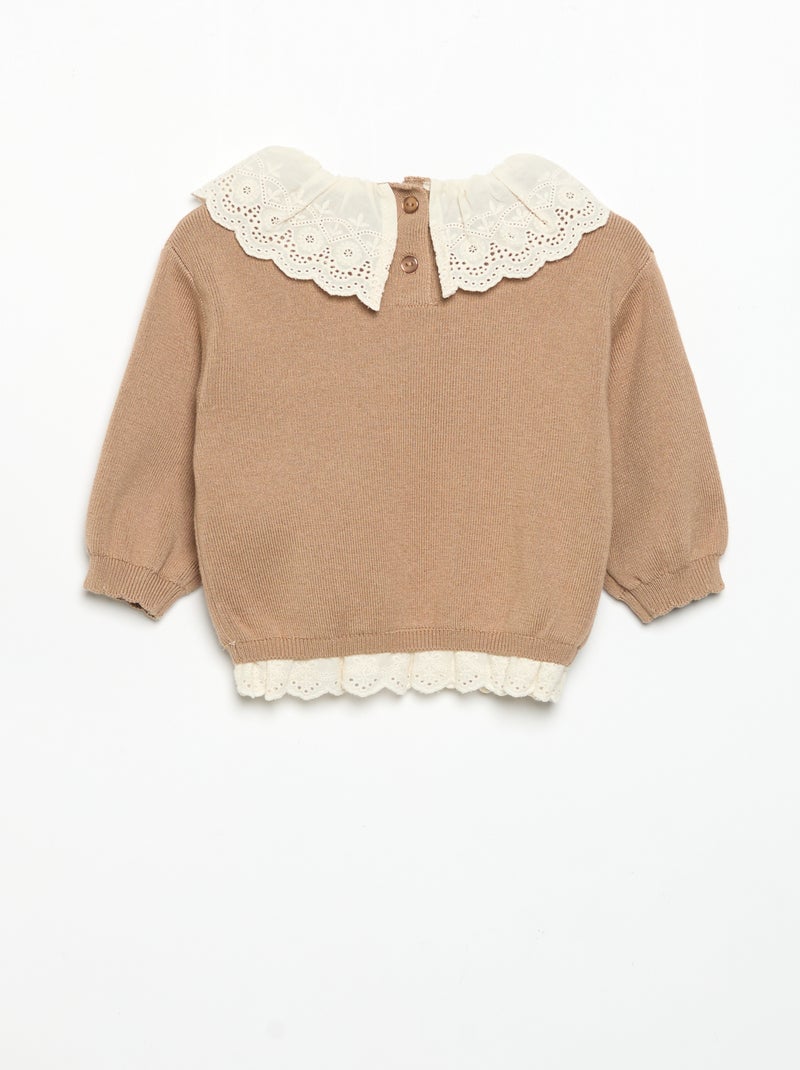 Pullover mit Lochstickerei-Zierkragen Braun - Kiabi