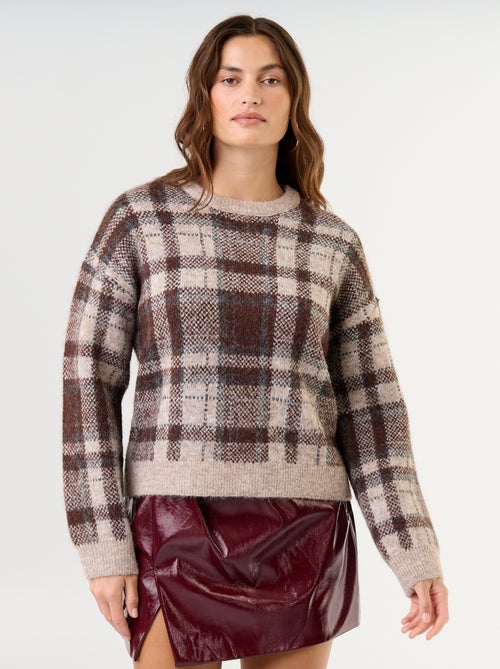 Pullover mit Rautenmuster und Rundhalsausschnitt - Kiabi