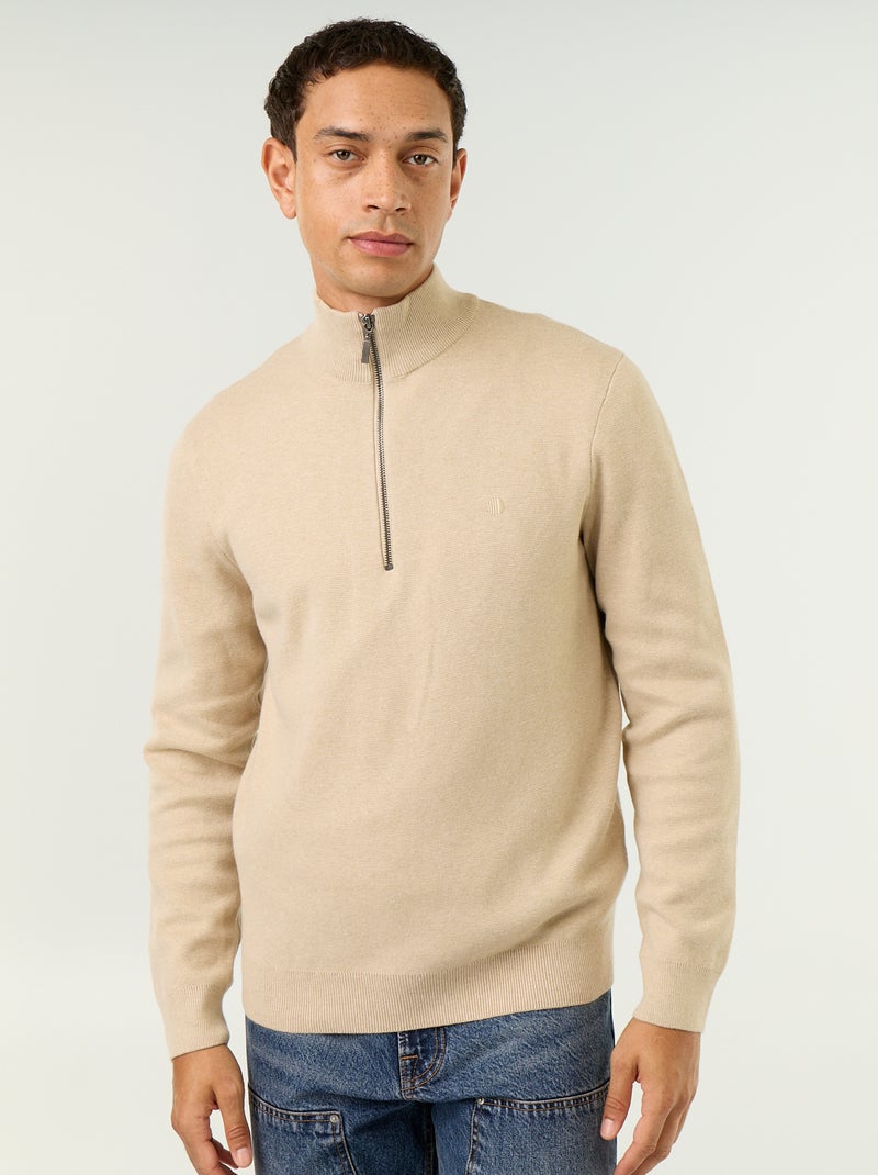 Pullover mit Reissverschluss-Stehkragen Beige - Kiabi