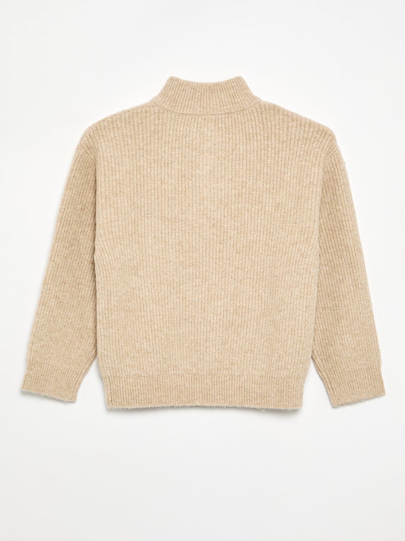 Pullover mit Reissverschlusskragen aus Grobstrick Beige - Kiabi