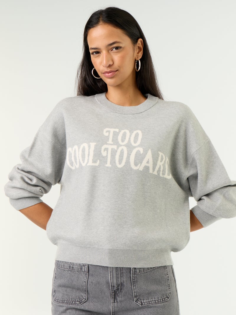 Pullover mit Rundhalsausschnitt aus weichem Strick mit Schriftzug Grau - Kiabi