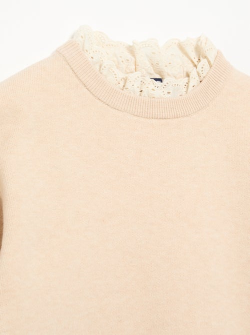 Pullover mit Rundhalsausschnitt im 2-in-1-Look mit Lochstickerei - Kiabi
